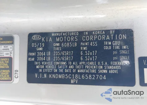 2020 Kia Sedona Lx z USA, uszkodzony, nr VIN KNDMB5C18L6582704